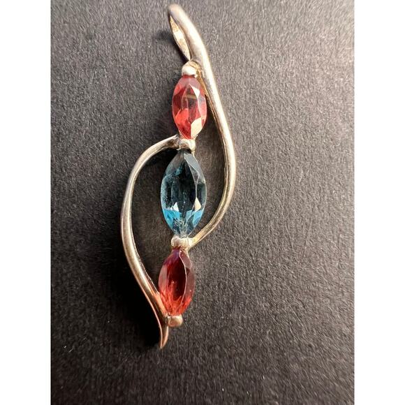 NEW Garnet and blue topaz sterling silver bypass pendant - Picture 1 of 6
